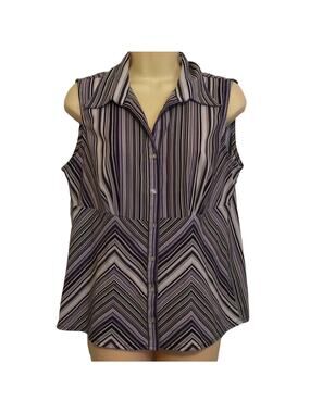 Blue Diamond Purple Striped Blouse Woman Size Medium Sleeveless Summer